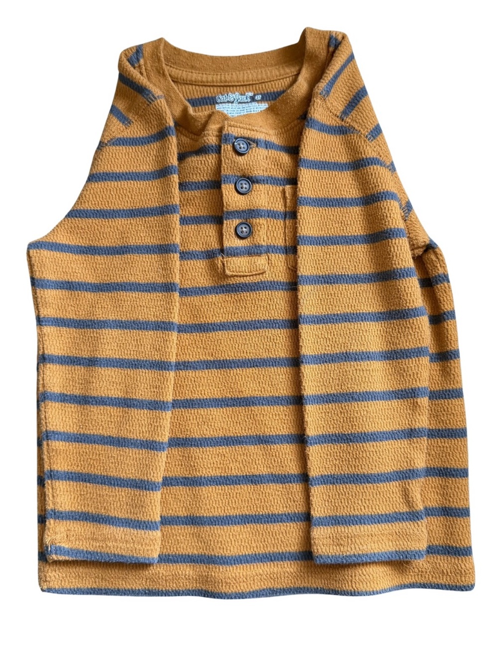 Cat & Jack - Striped Waffle-Knit Pocket Henley Long Sleeve Tee Amber/Blue 3T
